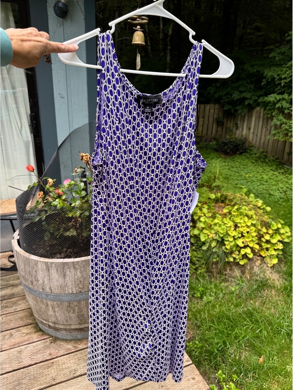 Perceptions New York Women's Sleeveless Purple and White Patterned Dress XL